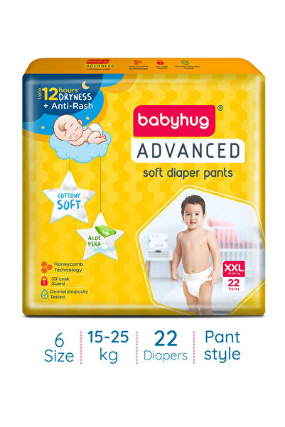 Babyhug حفاضات بنطلونية متقدمة مع خلاصة الصبار، مقاس 6 - 22 قطعة