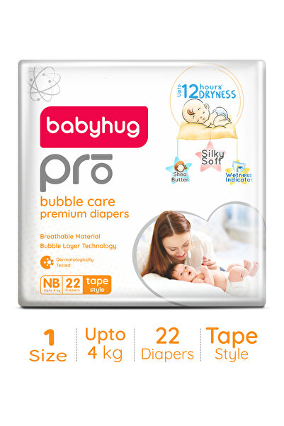 Babyhug Pro Bubble Care Premium Tape Style Diapers, Size 1, New Born - 22 Pieces
