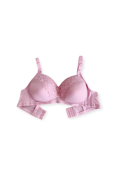 Divvinhomewear Women's Front Lace Detailed Wire Free No Padding Bra Purple