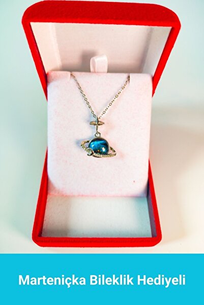 SeyCey.co قلادة الكوكب الفضي زحل الأزرق في صندوق مخملي فاخر |   فولاذ 316 لتر - غير قابل للتشويه |   هدية المرأة