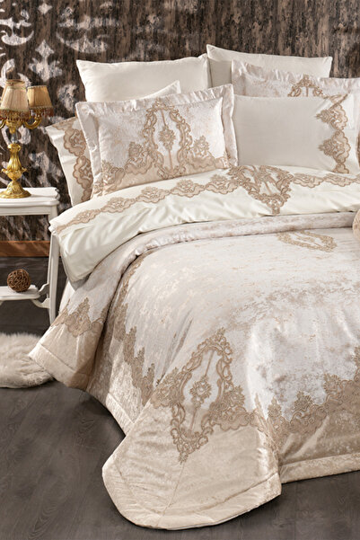 NAKIŞHAN Monalisa Double Dowry Bed Sleeping Set Package-Cappuccino 10 Pieces