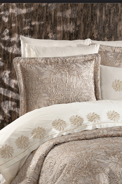 NAKIŞHAN Palermo Double Dowry Bed Sleeping Set Package-Cream 10 Pieces