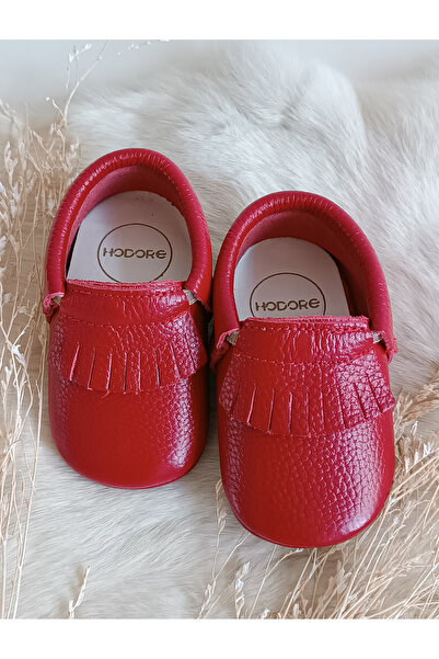 Hodore Rocco Kırmızı Hakiki Deri Bebek Patik Mokasen
