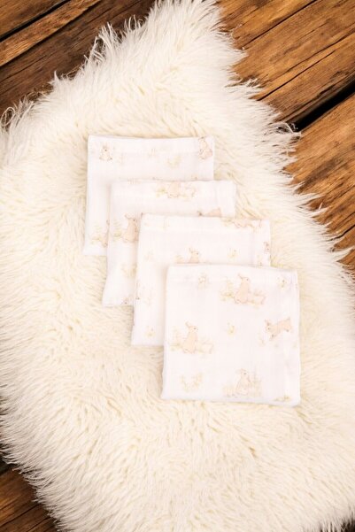 Kai Baby Bunny 100% Organic Cotton Double Layer Muslin Set of 4 Mouth Wipes