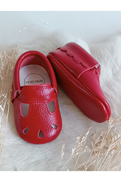 Hodore Wizy Red Genuine Leather Baby Booties Moccasin