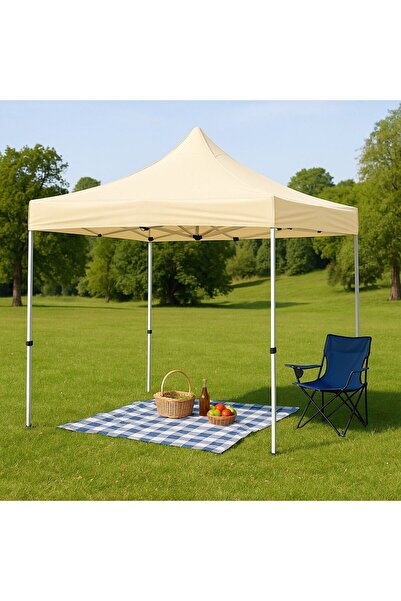 İKİZLER BRANDA 3x3 Üst Kumaşı Pvc Etrafı Bej Rengi Gölgelik File Seyyar Sök-Taklı Gazebo Çadır
