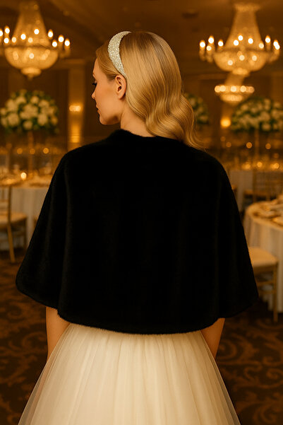 Elegance Scarf Μακριά καρφίτσα γούνα Etol νυφικό μπολερό νυφικό σάλι μαύρο