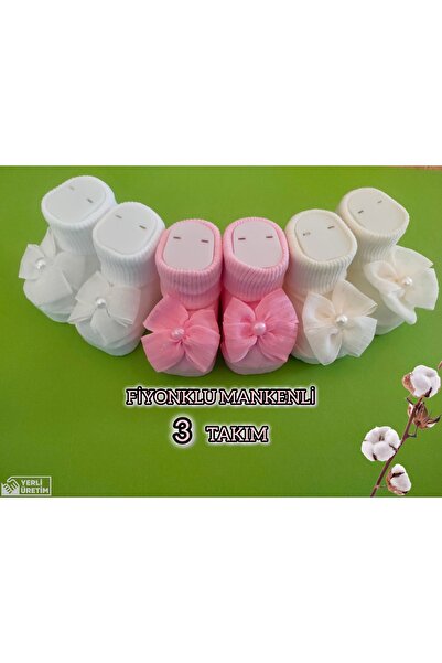 baby socks 6 Adet Mankenli Ve Fiyonklu Yenidoğan Hediyelik Bebek Çorabı