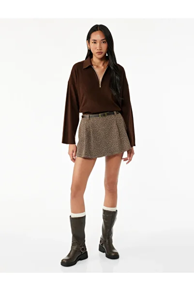 Koton Zippered Polo Neck Long Sleeve Oversize Sweater