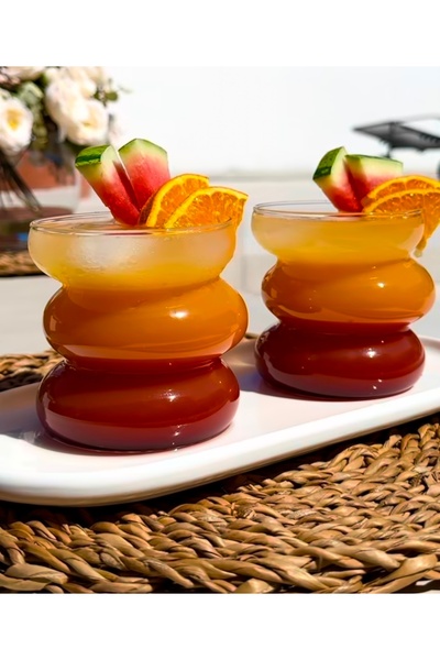 dunyazuccaciye 4 Lü Bombeli Asimetrik Şerit İskandinav Bardak