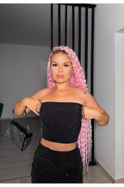 by SLA boutique Black glam top with rhinestones