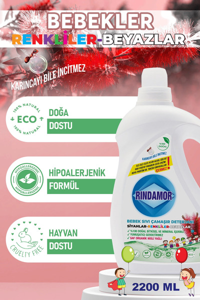 RINDAMOR % 100 DOĞAL BİTKİSEL BEBEK SIVI ÇAMAŞIR DETERJANI ORGANİK NİOLİ YAĞLI-KENDİNDEN YUMUŞATICILI