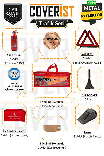 COVERİST Trafik ve İlk Yardım Seti - Muayene Uyumlu 1 KG Araç Yangın Tüpü - 2...