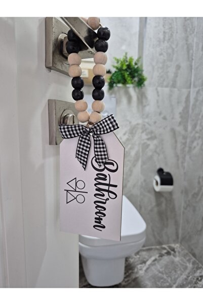 rosfloa rf Декоративна ручка для дверей туалету з написом «BATHROOM» з намистинами, дерев'яна сувенірна прикраса