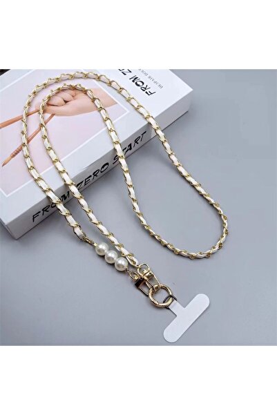 Choice حبل هاتف أبيض للنساء، سلسلة معدنية منسوجة من الجلد الطويل مع حافظة هات...