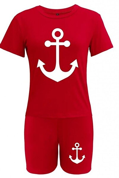 Mossta Anchor Printed Viscose Double Set - Red