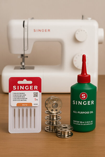SİNGER Singer 2045.80/12 Makina İğnesi Singer Yağ ve 5 Adet Ev Tipi Makinalar İçin Masura