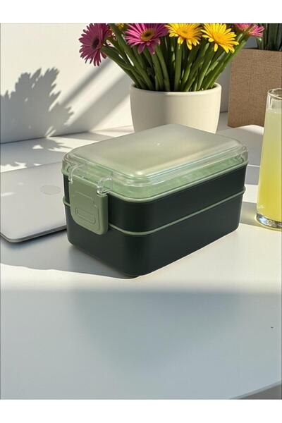 SANALTİCARETİM Rectangular Two-Layer Green Color 900 ml Lunch Box Lunch Box L...