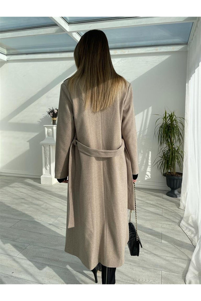 Prilika Γυναικείο μακρύ παλτό με καστανόχρωμο καστανόχρωμο παλτό με επένδυση με τσέπες oversized