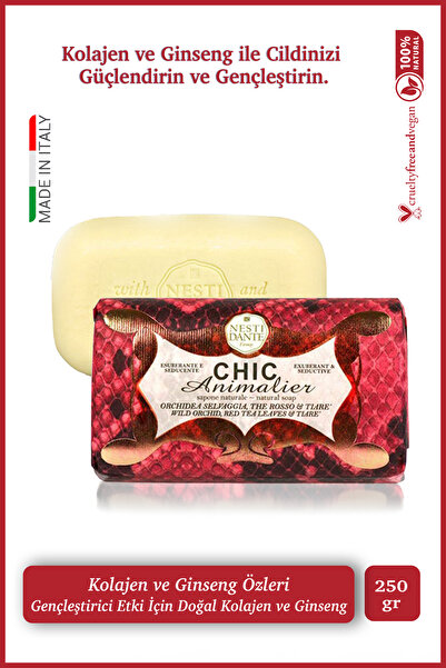 Nesti Dante Chic Animalier Red Python Katı Sabun 250gr | Güçlendirici, Antiaging l Kolejen ve Ginseng