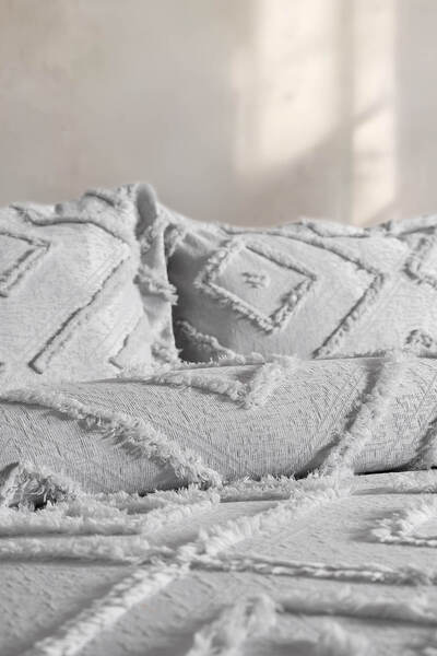 Doqu Home Bohera Tek Kişilik Yatak Örtüsü Açık Gri