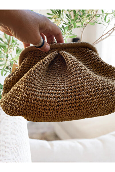 Dün Kreatif Doğal Kağıt İp Örgü Çanta – El Yapımı Kahverengi Clutch, Günlük &...