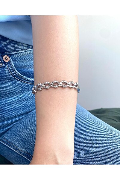 milayk Straw Handcuff Bracelet Silver