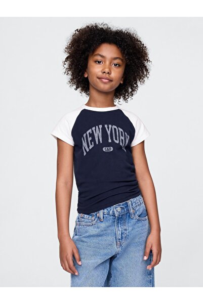 GAP Kız Çocuk Lacivert Logo Raglan T-Shirt