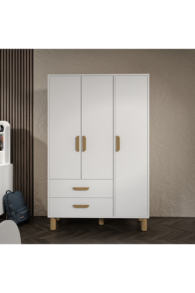 Afilli Lucia Bohem Beyaz 3 Kapaklı 2 Çekemeceli Tamamı Mdflam Gardrop