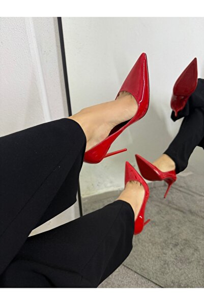 MYVOLANTE Kadın Kırmızı Rugan Tabanı Kırmızı Topuklu Stiletto Model Klasik Topuklu Ayakkabı
