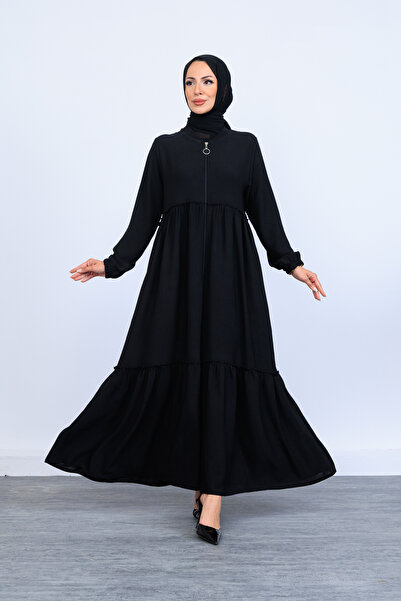 OKTAYUSTA COLLECTİON Çift Kat Büzgülü Siyah Mevlana Ferace