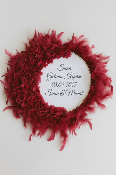 Evsay İsme Özel Gelin Tefi Seti Otrişli Deri Tef Vurmalı Çalgı Tüylü Güllü Def