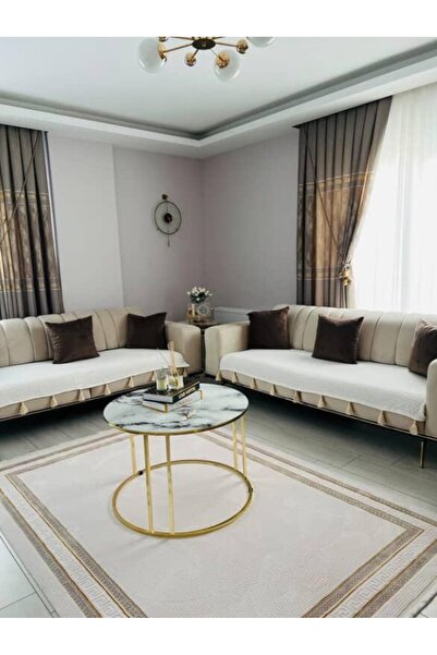 Divanest Tasseled Knitted Pattern Sofa Cover Ecru (for Three Seater) (90X210Cm)