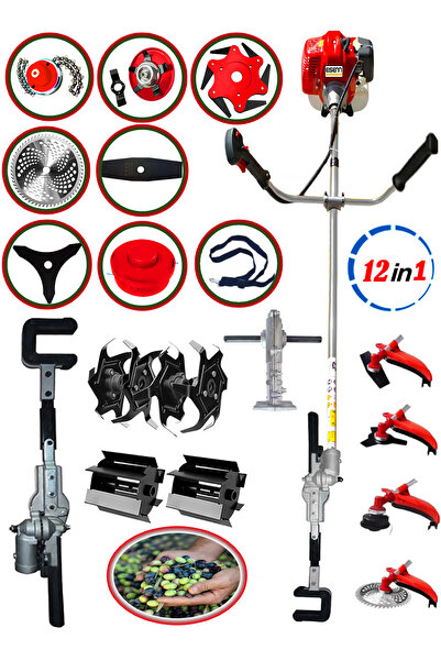 Eisenn Yan tipi Benzinli Motorlu Tırpan + Zeytin Badem Hasat Makinası + Çapalama Seti Toplam 13 Parça