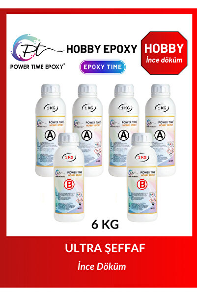 POWER TIME EPOXY 6 Kg Hobi Epoxy/ Ultra Şeffaf Ve Parlak Epoksi Reçine Ince D...