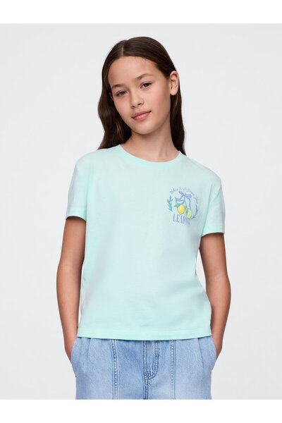 GAP Kız Çocuk Mavi Grafik T-Shirt