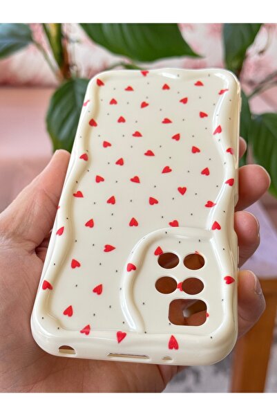 Fibaks Xiaomi Redmi 10 2022 Case Camera Protected Wave Edge Red Heart Pattern Silicone Cover