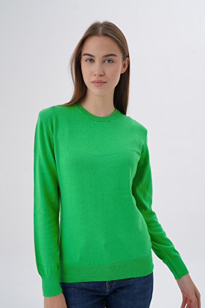 Trist Star Bluză pulover verde 100% din bumbac organic cu decolteu rotund