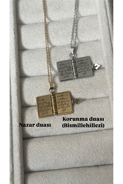 SERENİTY AKSESUAR Çelik ayetel kürsi , Kenz-ül Arş Duası , nazar dua , deprem duası içeren kitap kolye