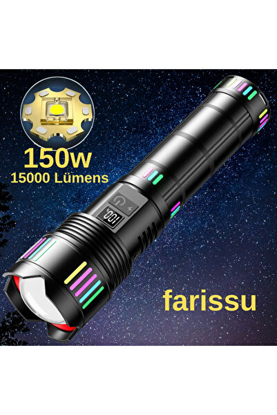 farissu Gold Kama GK-63 Ultra Güçlü LED El Feneri - 150W, 15000 Lümen, Lazer ...