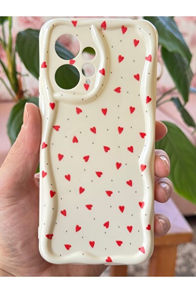 Fibaks Xiaomi Redmi Note 12 4g Case with Camera Protection Wave Edge Red Heart Pattern Silicone Cover