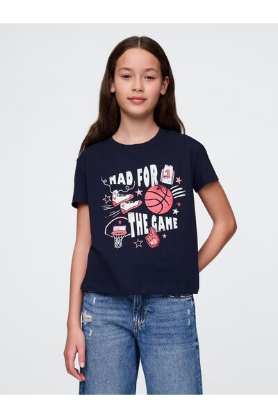 GAP Kız Çocuk Lacivert Grafik T-Shirt