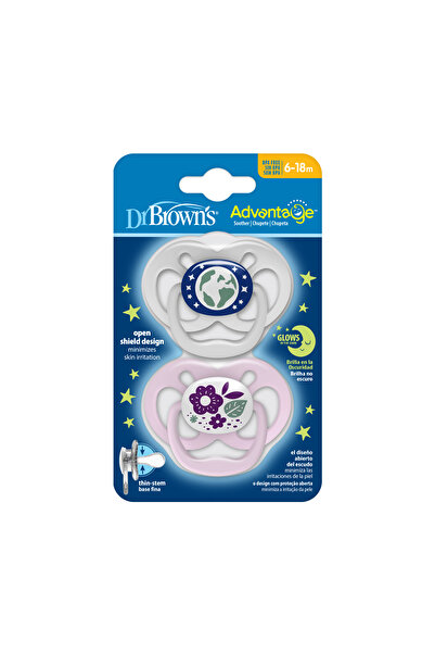 Dr.Brown's Dr. Brown’s™ Advantage™ Karanlıkta Parlayan Yalancı Emzik Mor Doğa 2. Evre Pembe