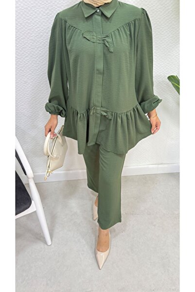 BURCU TESETTÜR Eteği Fırfırlı İkili Takım BRC1316 Haki