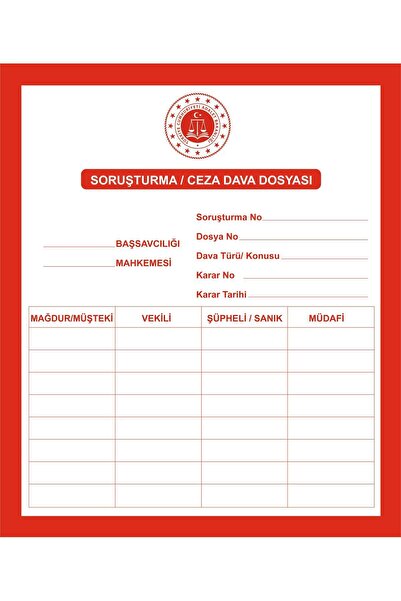 ORKİDE MATBAASI Hukuk, Avukat , Soruşturma/ceza Dava Dosyası, Mahkeme Kırmızı Beyaz 1.kalite Avukat Dosyası 50 Adet