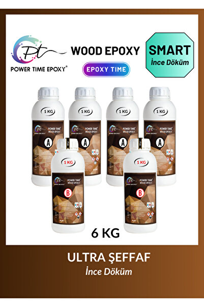 POWER TIME EPOXY 6 KG Wood Epoxy Smart/ Sehpa, Masa, Aksesuar Için Şeffaf Epo...