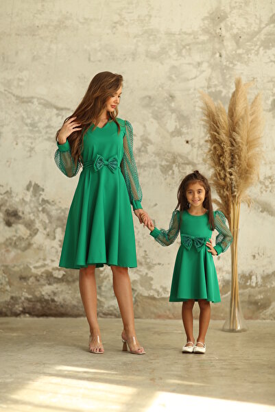 KÜÇÜĞÜM BUTİK Πράσινο Διχτυωτό Φόρεμα Φόρεμα Mother Daughter Συνδυασμός (Η ΜΗΤΕΡΑ ΚΑΙ ΤΟ ΠΑΙΔΙ ΠΡΕΠΕΙ ΝΑ ΠΡΟΣΘΗΚΟΥΝ ΞΕΧΩΡΙΣΤΑ ΣΤΟ ΚΑΛΑΘΙ)