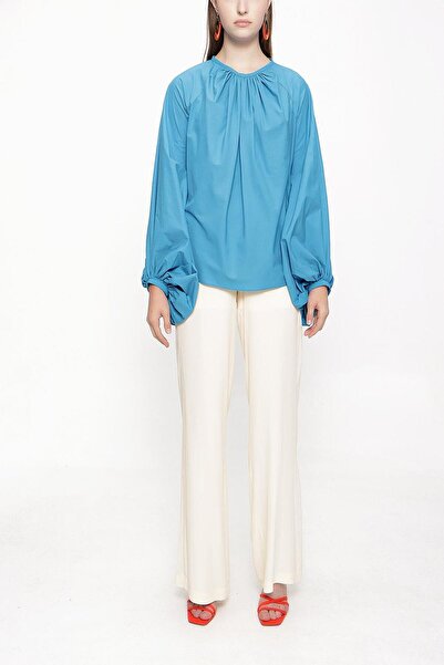 SOCIETA Mavi Kolları büzgülü bluz 19833