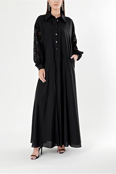 SOCIETA Siyah Dantel detaylı bol kesim elbise 94180