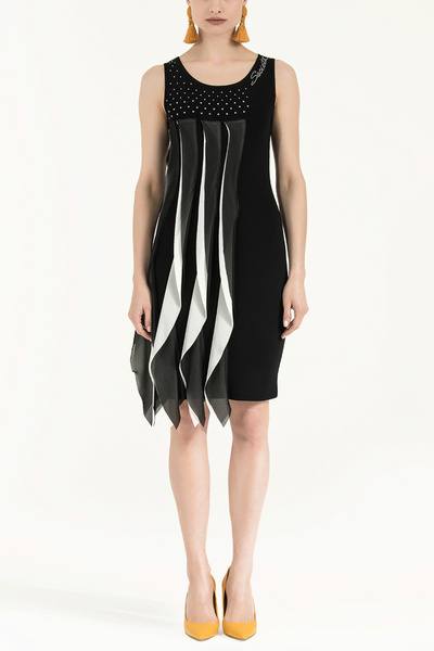 SOCIETA Siyah Şifonlu triko elbise 28054-A